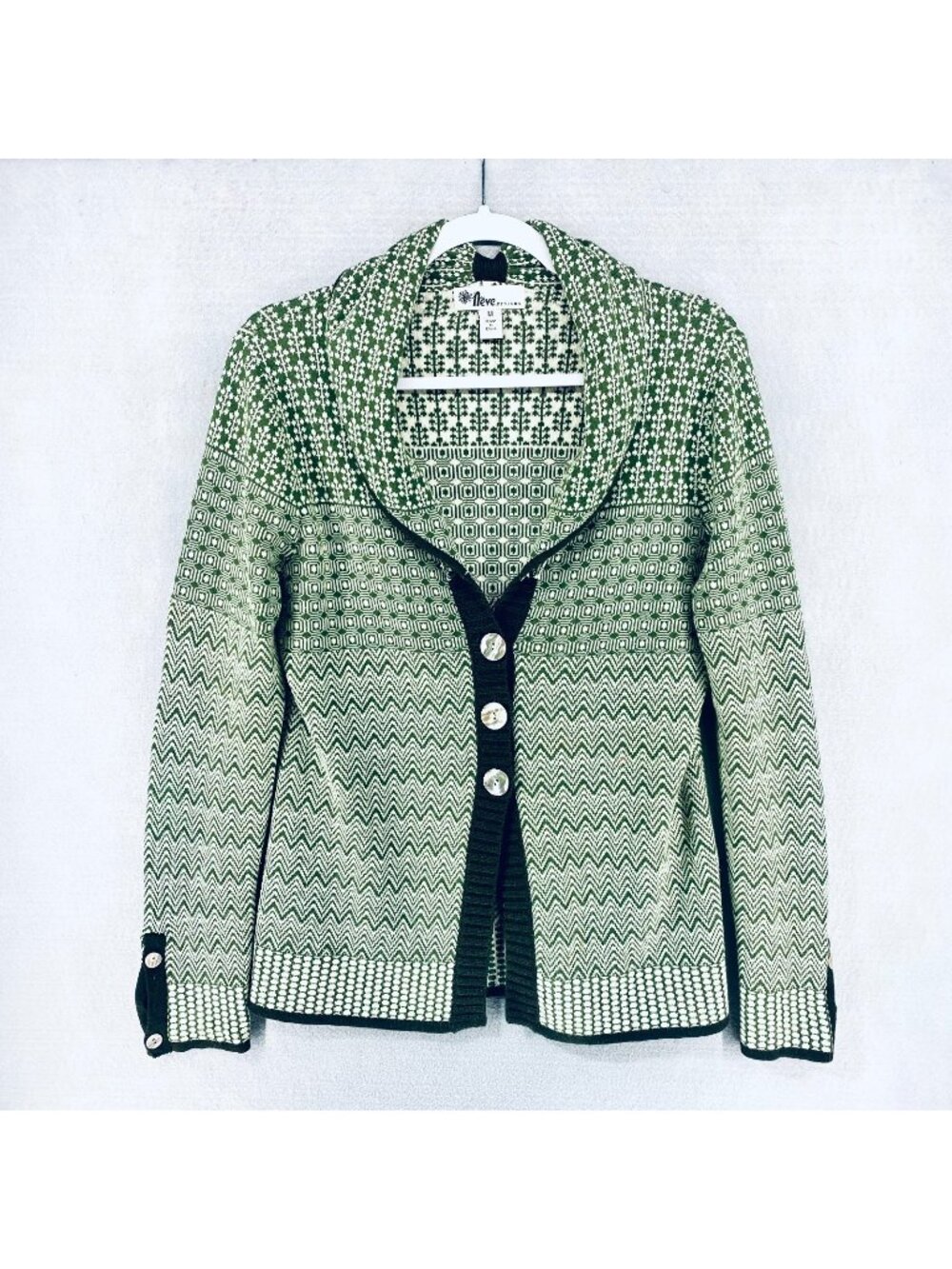 Neve Designs Sweater Womens M Green Wool Blend Button Up Cardigan